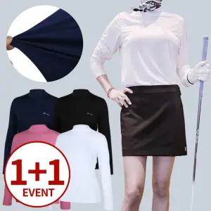 (1+1)여성 냉감 이너웨어 하이넥 베이스레이어 티셔츠 반목 스판 편한 봄티셔츠 여름 이너티 골프티