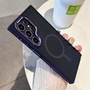 삼성 갤럭시 S24 울트라 S22 S23 FE 플러스 S25에 대한 Magsafe 매트 충전 무선 전화 방지 커버 자기 충격 고급 케이스