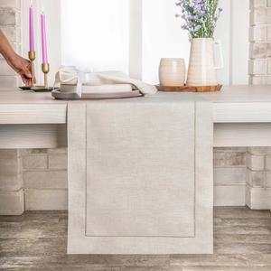 D'Moksha 홈스 린넨 라이트 내추럴 테이블 러너 72인치 길이 - 100% 순수 린넨 헴스티치 테이블 러너 14 x 72인치, 드레스, 다이닝, 발렌타인, 봄, 부활절 - 클래식 헴스티치