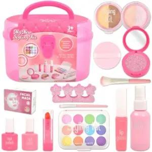(14종 세트) 스타일링 메이크업 뷰티 박스 핑크/화장/교구/세트/어린이/놀이용/가방/장난감/소품/소꿉놀이