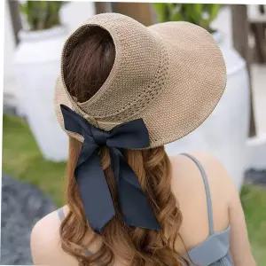 비치캡 휴양지 돌돌이 밀짚 라탄 넓은챙 썬캡 리본 라피아햇