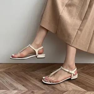 체인 장식 티스트랩 로우힐 샌들 여성화 6SS 체인장식 티스트랩 로우힐 오픈토 여성샌들