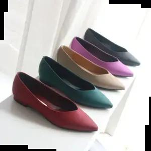 여성단화 국내생산 뾰족코 브이라인 비비드 낮은굽 플랫 단화Y