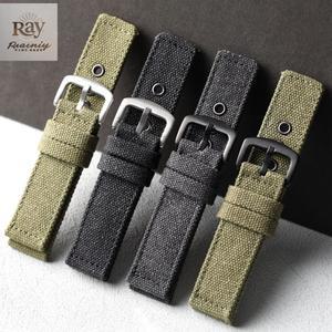 러프 스타일 캔버스 스트랩, 20MM 22MM 24MM 두꺼운 남성용 시계 팔찌 밴드, 청록색 방수 검정색