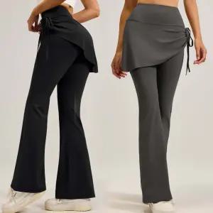 여자 옆 셔링 힙 커버 요가 필라테스 부츠컷 밴딩 트레이닝 팬츠