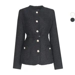 여성 펄진주 겨울 정장 벨티드 트위드 울자켓