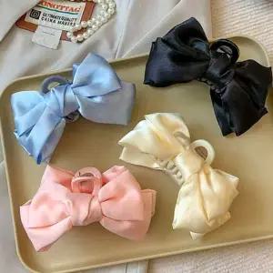 리본 헤어핀 오버사이즈 포인트 반묶음 리본 집게 핀 머리핀 여성 새틴 대신