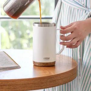 스테인레스 머그컵 304 손잡이 휴대용 뚜껑 머그컵 사무실 논슬립 여행용 차량용 야외용 텀블러 진공 캠핑