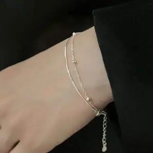S925 801MSX96 여성 심플 레이어드 2줄 실버 체인 팔찌