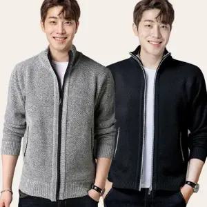 남성 집업 가디건 기모 캐주얼 간절기 남성 니트 가디건 겨울 스탠드넥 라운드 데일리 솔리드 하프넥 골지
