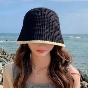 여성 라인 배색 와플 패턴 지사 니트 벙거지 모자 버킷 버킷햇 데일리 가벼운