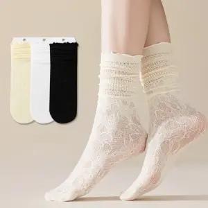 여성 시스루 망사 플라워 패턴 여름 니삭스 URK-345