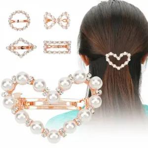 여자 반묶음 헤어 머리 포인트 큐빅 진주 자동 헤어핀