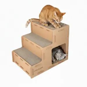 고양이 계단 스크래처 하우스 일체형 관절보호 고령묘