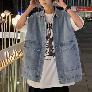 남자조끼 남성 케주얼 외출 루즈핏 시티보이 스타일 데님 조끼