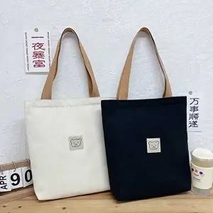 여성버킷백 곰돌이 패치 캔버스 에코백 숄더백 사계절 데일리룩