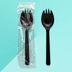 일회용 포크숟가락 CI 160mm 낱개포장 (1매 커팅) 1000개 검정 스포키