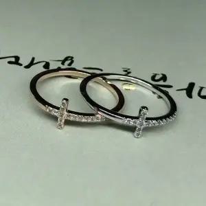 실버925 미니 십자 큐빅 레이어드 패션 은 반지 커플