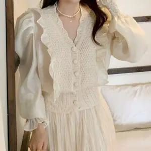 ( )여성 봄 가을 레이스 프릴 긴팔 가디건 니트 여자 루즈핏 간절기 예쁜 여성봄 봄가디건