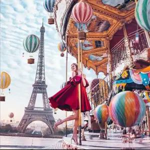 30x40cm 회전목마와 빨간 치마 보석십자수 DIY R0006 비즈 큐빅 세트 공예 벽걸이 액자