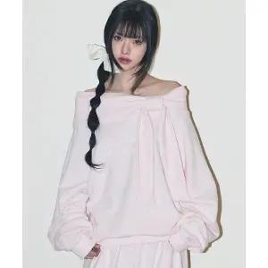 매장판매전용 ILLIGO 퓨어 보우 오프숄더 맨투맨 핑크