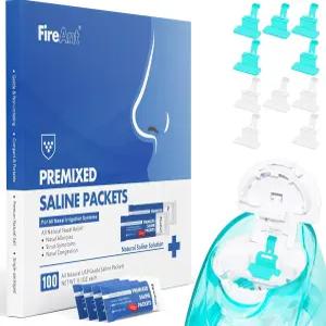 FireAnt 100개의 식염수 패킷과 10개의 재사용 가능한 포드 리필 세트 Navage 비강 관리와 호환 - 소금