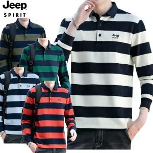 JEEP SPIRIT 남성 긴팔 폴로셔츠 스트라이프 통기성 면 소재 봄 가을 데일리룩