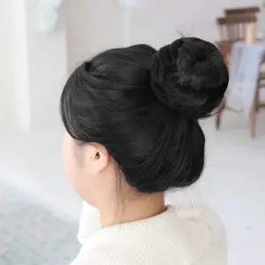 ZF 똥머리 머리끈 올림머리 가발 블랙