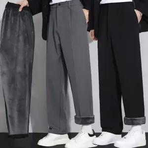 바지 겨울 슬랙스 세미 융 루즈핏 와이드 팬츠 밴딩 기모 링클프리 세미와이드 스판