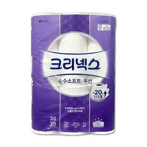 크리넥스 화장지 순수소프트쿠션 3겹 두루마리 휴지 30m 30롤 x 1팩