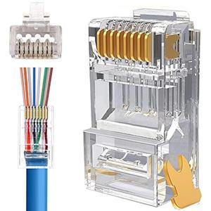 RJ45 Cat6 패스 스루 커넥터 금도금 8P8C 모듈러 플러그 23AWG 트위스트 페어 와이어 및 표준 케이블용