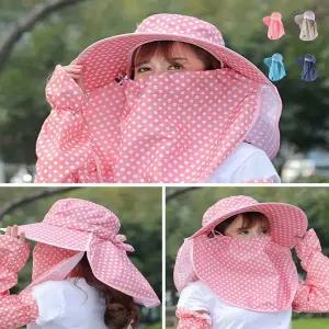 농부모자 여성 햇볕 햇빛 가리개 차단 땡이 도트 창 넓은 밭 일 작업 썬캡 모자 마스크