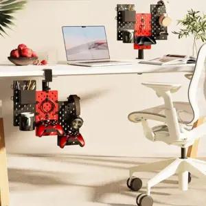 책상타공보드 헤드셋 플스 데스크 무타공 3면 회전형 페그 보드 타공판 클램프 거치대 패드