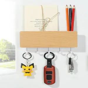 현관차키걸이 문 도어 마스크 열쇠 소품 보관 무타공 접착식 핀 고정 우드 걸이 후크 행거