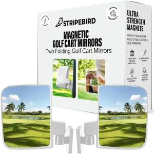 스트라이프버드 - 마그네틱 골프 카트 미러 2.0 (화이트) 드릴링 없음 초고강도 자석 접이식 사이드 2개