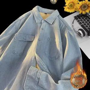 남사친 데님 캐주얼 겨울 셔츠 카디건 아이템 칼라 기모 트렌디 HT4