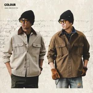 빈티지 가을 남사친 나들이에 어울리는 캐주얼룩 솔리드 셔츠 카고 긴팔 루즈핏 사파리 점퍼 아우터 MODU3