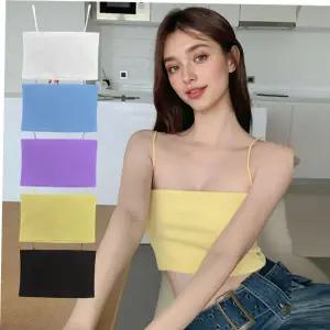 민소매 여성 얇은 끈나시 크롭탑 캡없는 튜브탑