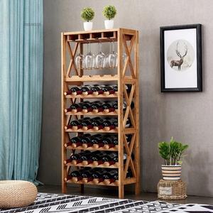 북유럽풍 원목 와인바 캐비닛 가정용 레트로 와인랙 바닥형 진열장 미니멀리스트 다층 와인병 랙