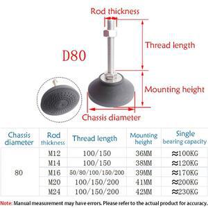 1-10개 D80 M12 M16 M20 M24 미끄럼 방지 조절식 레벨링 피트 나일론 가구 다리 패드 밀링 머신 풋 컵 고