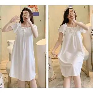 스탠다드 원피스 귀여운 리본 주름 잠옷 루즈핏