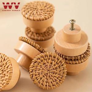 YM 나무 라탄 서랍 손잡이 키트 원형 장식 가구 다용도 직조 침대 옆 테이블용