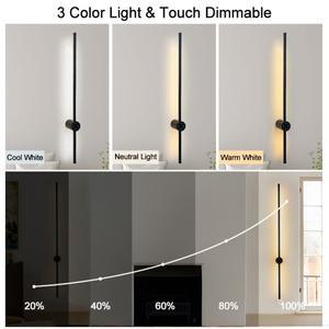 터치 스크린 제어 디밍 LED 벽 조명 스콘스 하드와이어 삼색 360 ° 회전식 스위치 램프