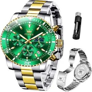 OLEVS 남성용 빅 페이스 스테인리스 스틸 방수 날짜 아날로그 쿼츠 시계 패션 비즈니스 손목시계...