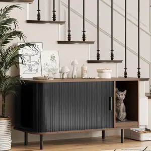 고양이 스크래치 패드가 있는 할리타 쓰레기통 인클로저 슬라이딩 도어 37.4인치 가구 숨겨진 모던 실내 집