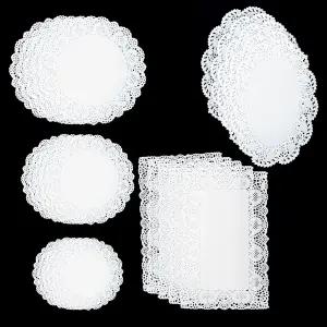 디저트 트레이용 종이 도우리 원형 250개 다양한 크기의 돌리 레이스 테이블 구운 튀김 일회용 식기 장식