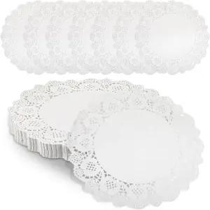 JEYAO 300팩 13.5인치 화이트 레이스 종이 도일리 원형 일회용 플레이스매트 테이블 케이크 디저트 파티
