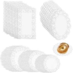 FAMULP 250개 일회용 종이 레이스 도일리 직사각형 원형 디저트 트레이용 다양한 크기(흰색)