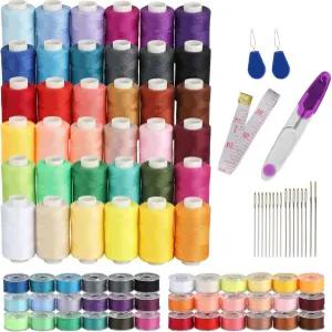 블리블리 72Pcs 보빈 재봉 실 키트 바늘 실타래 가위 및 자가 있는 폴리에스터 스풀당 500야드 손 재봉틀용