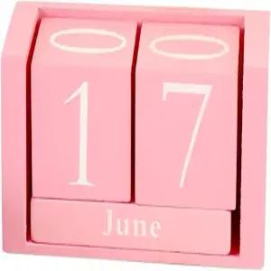 핑크 나무 블록 책상 달력 교사 사무실 홈 데스크톱 장식 레트로 월 디지털 큐브 디스플레이 시골